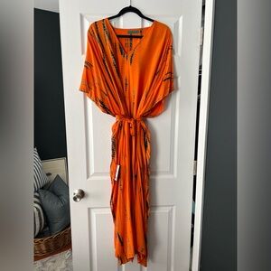 Vibrant Orange Tie-Dye Kaftan Dress